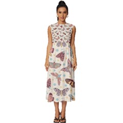 Pattern-with-butterflies-moths Sleeveless Round Neck Midi Dress by Ket1n9