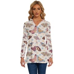 Pattern-with-butterflies-moths Long Sleeve Drawstring Hooded Top by Ket1n9