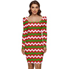 Christmas-paper-scrapbooking-pattern- Women Long Sleeve Ruched Stretch Jersey Dress by Grandong