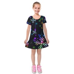 Snowflakes Snow Winter Christmas Kids  Short Sleeve Velvet Dress by Grandong