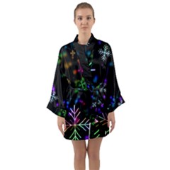 Snowflakes Snow Winter Christmas Long Sleeve Satin Kimono by Grandong