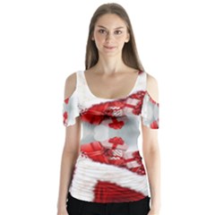 Christmas-background-tile-gifts Butterfly Sleeve Cutout T-Shirt 