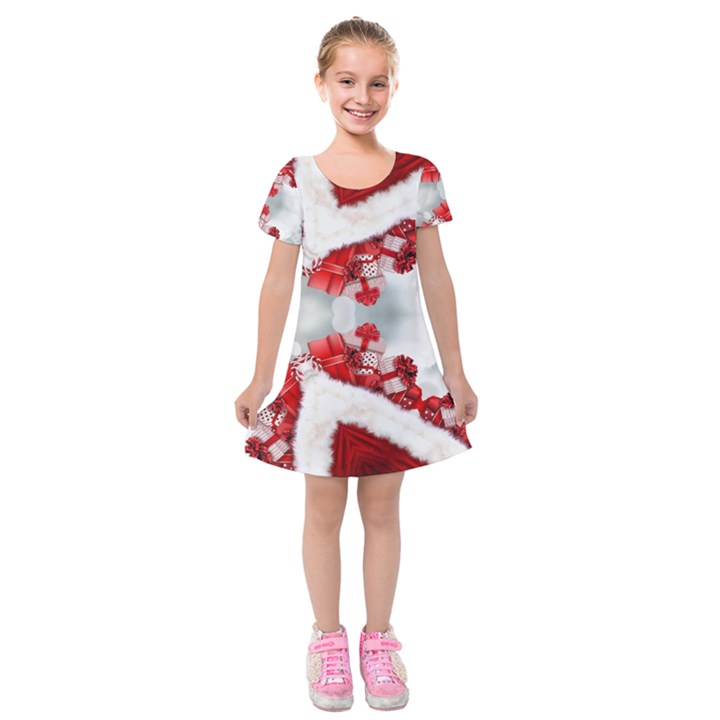 Christmas-background-tile-gifts Kids  Short Sleeve Velvet Dress