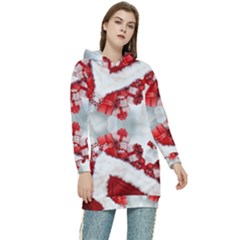 Christmas-background-tile-gifts Women s Long Oversized Pullover Hoodie