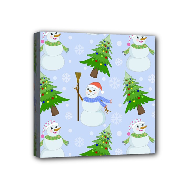 New Year Christmas Snowman Pattern, Mini Canvas 4  x 4  (Stretched)