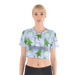 New Year Christmas Snowman Pattern, Cotton Crop Top by Grandong