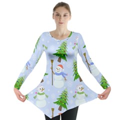 New Year Christmas Snowman Pattern, Long Sleeve Tunic  by Grandong