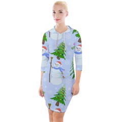 New Year Christmas Snowman Pattern, Quarter Sleeve Hood Bodycon Dress by Grandong