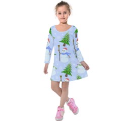 New Year Christmas Snowman Pattern, Kids  Long Sleeve Velvet Dress by Grandong