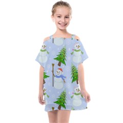 New Year Christmas Snowman Pattern, Kids  One Piece Chiffon Dress by Grandong