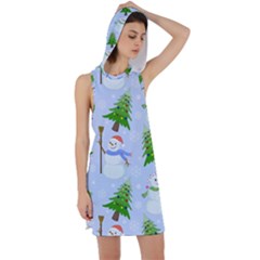 New Year Christmas Snowman Pattern, Racer Back Hoodie Dress by Grandong