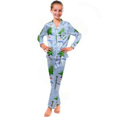 New Year Christmas Snowman Pattern, Kids  Satin Long Sleeve Pajamas Set by Grandong