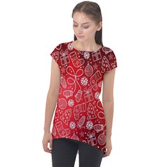 Christmas Pattern Red Cap Sleeve High Low Top by Grandong