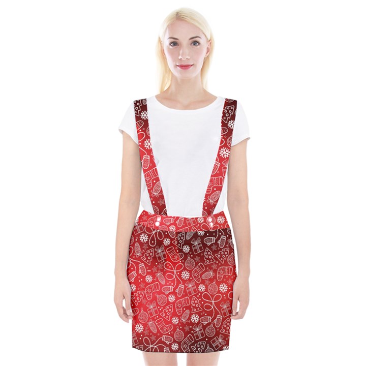 Christmas Pattern Red Braces Suspender Skirt