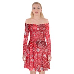 Christmas Pattern Red Off Shoulder Skater Dress by Grandong