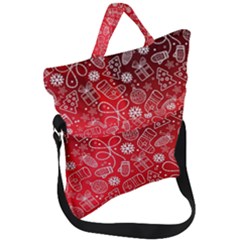 Christmas Pattern Red Fold Over Handle Tote Bag by Grandong