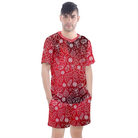 Christmas Pattern Red Men s Mesh T-shirt And Shorts Set by Grandong