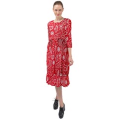 Christmas Pattern Red Ruffle End Midi Chiffon Dress by Grandong