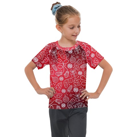 Christmas Pattern Red Kids  Mesh Piece T-shirt by Grandong