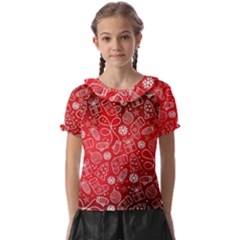 Christmas Pattern Red Kids  Frill Chiffon Blouse by Grandong