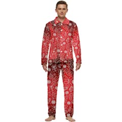 Christmas Pattern Red Men s Long Sleeve Velvet Pocket Pajamas Set by Grandong