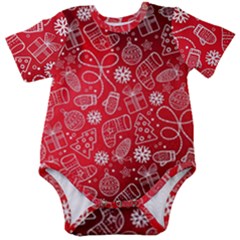 Christmas Pattern Red Baby Short Sleeve Bodysuit by Grandong