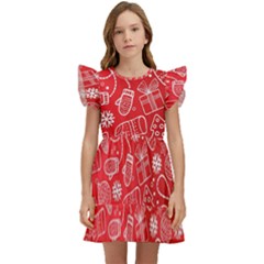 Christmas Pattern Red Kids  Winged Sleeve Dress by Grandong