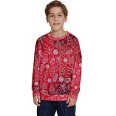 Christmas Pattern Red Kids  Crewneck Sweatshirt by Grandong