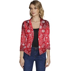 Christmas Pattern Red Women s Casual 3/4 Sleeve Spring Jacket by Grandong