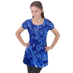 Christmas-card-greeting-card-star Puff Sleeve Tunic Top by Grandong