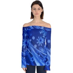 Christmas-card-greeting-card-star Off Shoulder Long Sleeve Top by Grandong