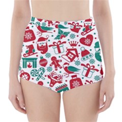 Background Vector Texture Christmas Winter Pattern Seamless High-waisted Bikini Bottoms by Grandong