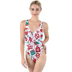 Background Vector Texture Christmas Winter Pattern Seamless High Leg Strappy Swimsuit by Grandong