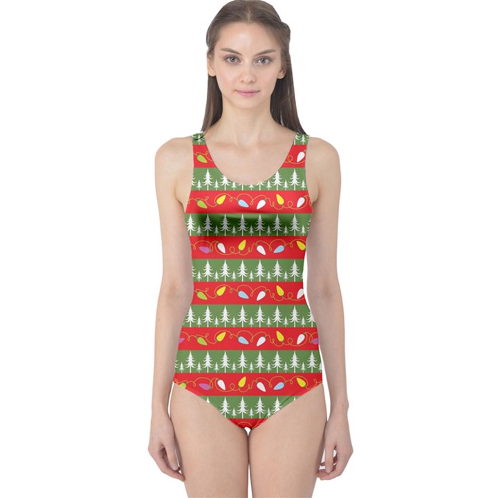 Christmas-papers-red-and-green One Piece Swimsuit