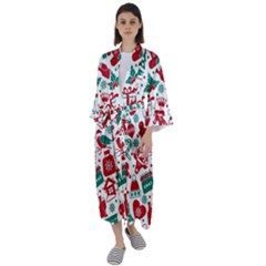 Background Vector Texture Christmas Winter Pattern Seamless Maxi Satin Kimono by Grandong