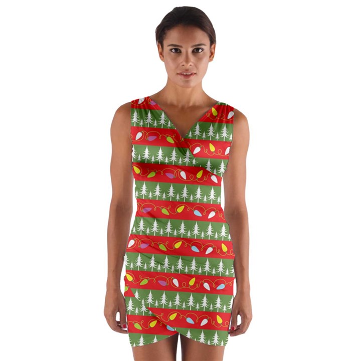 Christmas-papers-red-and-green Wrap Front Bodycon Dress