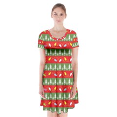 Christmas-papers-red-and-green Short Sleeve V-neck Flare Dress by Grandong