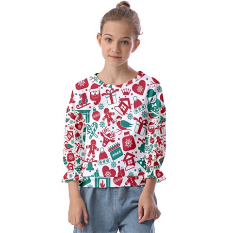 Background Vector Texture Christmas Winter Pattern Seamless Kids  Cuff Sleeve Top by Grandong