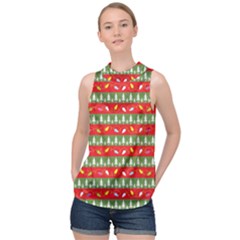 Christmas-papers-red-and-green High Neck Satin Top by Grandong