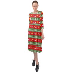 Christmas-papers-red-and-green Ruffle End Midi Chiffon Dress by Grandong