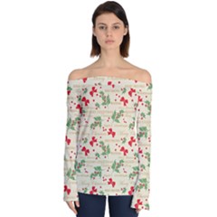 Christmas-paper-scrapbooking-- Off Shoulder Long Sleeve Top by Grandong