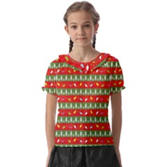 Christmas-papers-red-and-green Kids  Frill Chiffon Blouse by Grandong