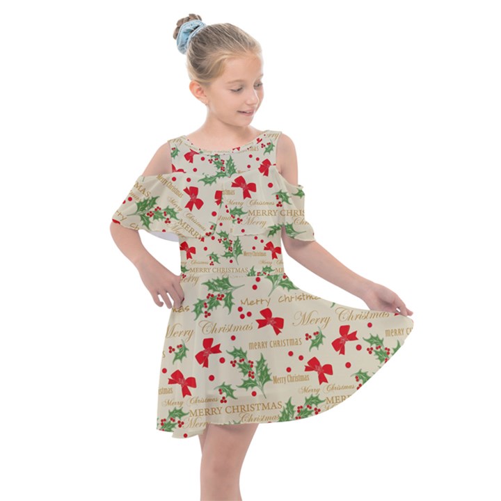 Christmas-paper-scrapbooking-- Kids  Shoulder Cutout Chiffon Dress