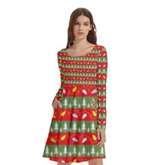 Christmas-papers-red-and-green Long Sleeve Knee Length Skater Dress With Pockets by Grandong