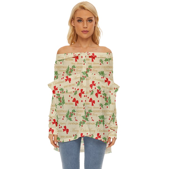 Christmas-paper-scrapbooking-- Off Shoulder Chiffon Pocket Shirt