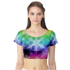 Christmas-snowflake-background Short Sleeve Crop Top by Grandong