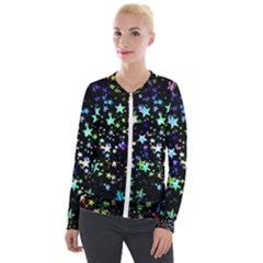 Christmas-star-gloss-lights-light Velvet Zip Up Jacket by Grandong