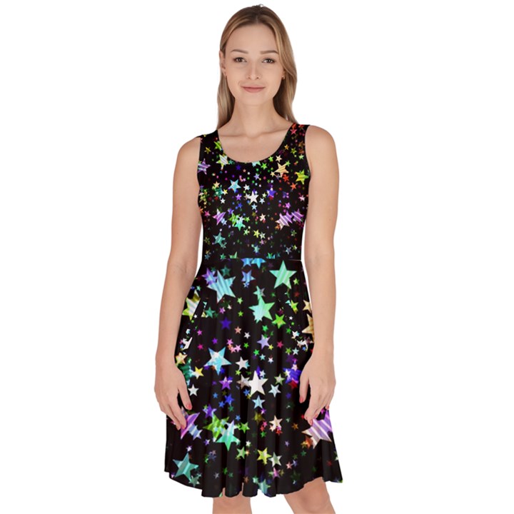 Christmas-star-gloss-lights-light Knee Length Skater Dress With Pockets