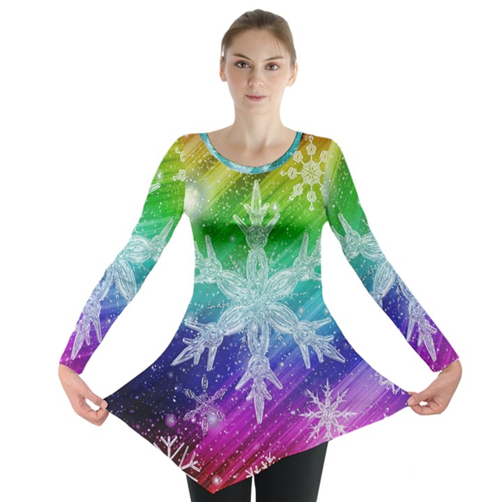 Christmas-snowflake-background Long Sleeve Tunic 