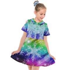 Christmas-snowflake-background Kids  Short Sleeve Shirt Dress by Grandong